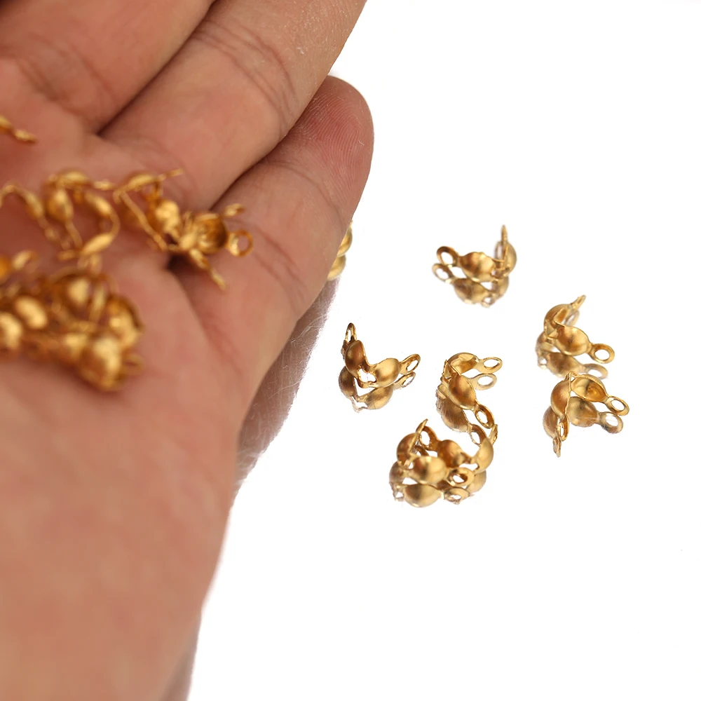 50-100pcs 18k Gold Stainless Steel Ball Chain Calotte Crimps Beads Connector End Clasp DIY Jewelry Necklace Bracelets Supplies