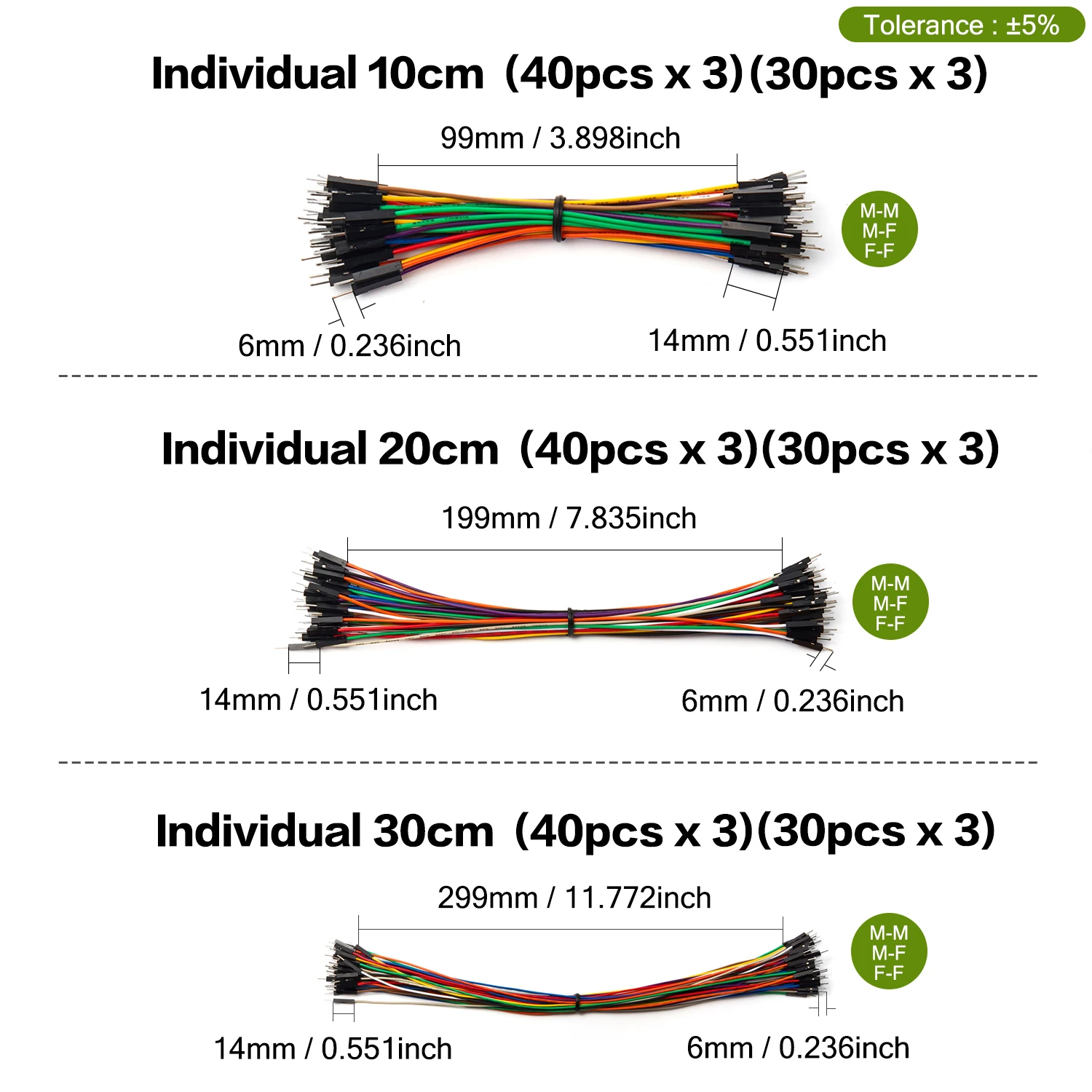 40-120Pcs 10cm 20cm 30cm Dupont Cable Jumper Wire Kit Male Female 24AWG Copper Long Ribbon Connector Set for DIY Breadboard Line