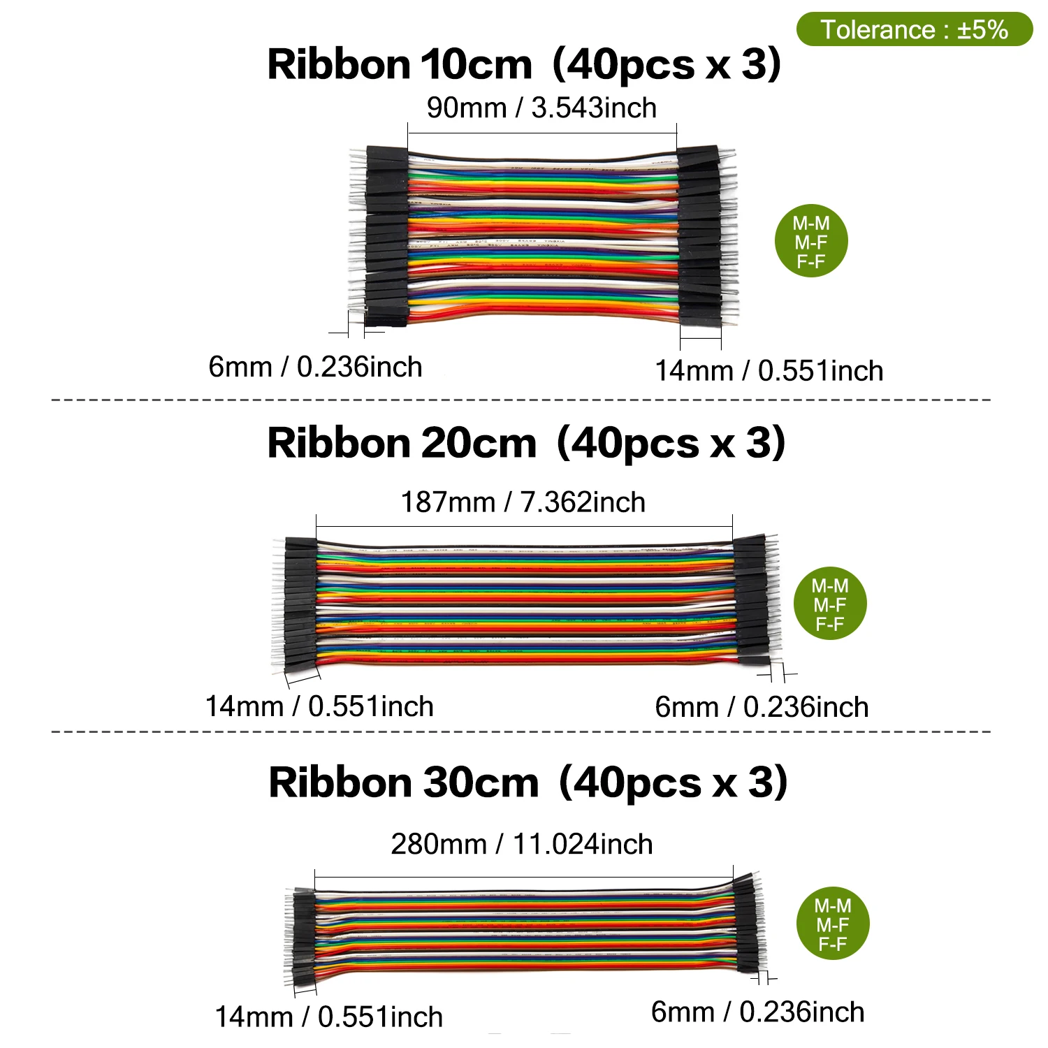 40-120Pcs 10cm 20cm 30cm Dupont Cable Jumper Wire Kit Male Female 24AWG Copper Long Ribbon Connector Set for DIY Breadboard Line