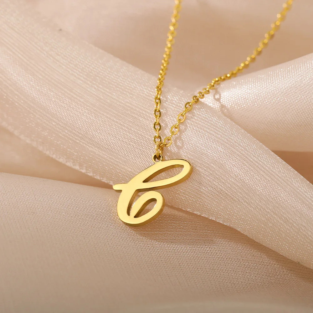Dainty Initial Letter Necklaces For Women Gold Color Minimalist Stainless Steel Initial Necklace Femme Wedding Jewelry Gift