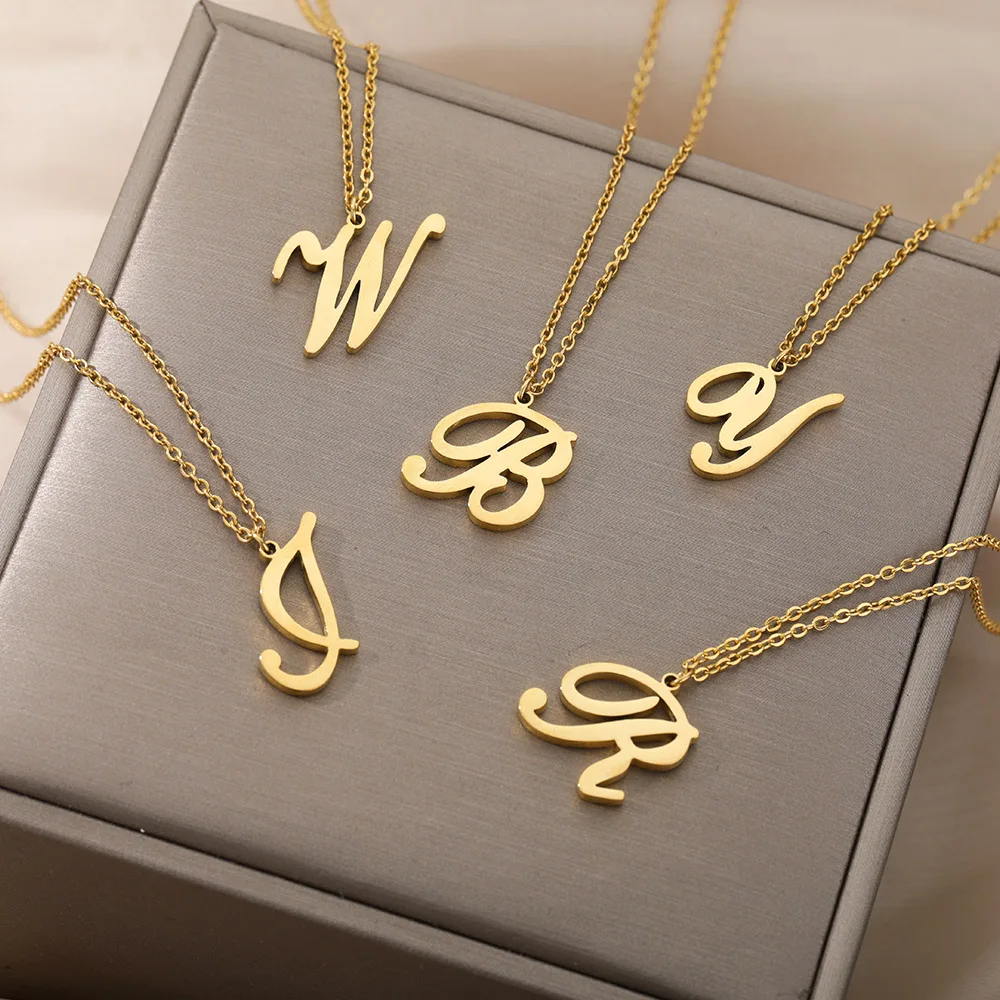 Dainty Initial Letter Necklaces For Women Gold Color Minimalist Stainless Steel Initial Necklace Femme Wedding Jewelry Gift