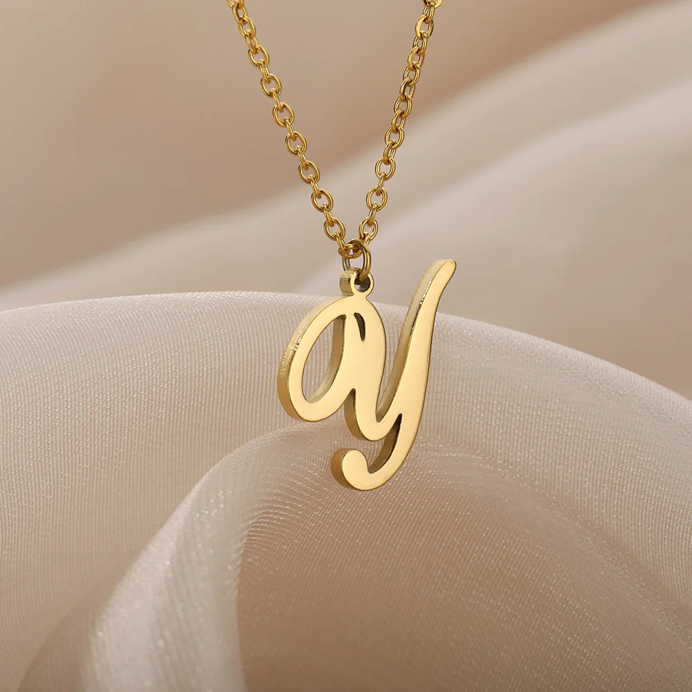 Dainty Initial Letter Necklaces For Women Gold Color Minimalist Stainless Steel Initial Necklace Femme Wedding Jewelry Gift
