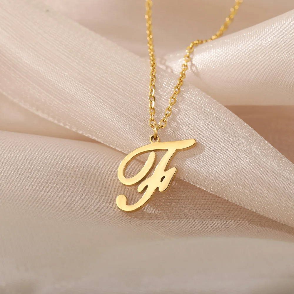 Dainty Initial Letter Necklaces For Women Gold Color Minimalist Stainless Steel Initial Necklace Femme Wedding Jewelry Gift