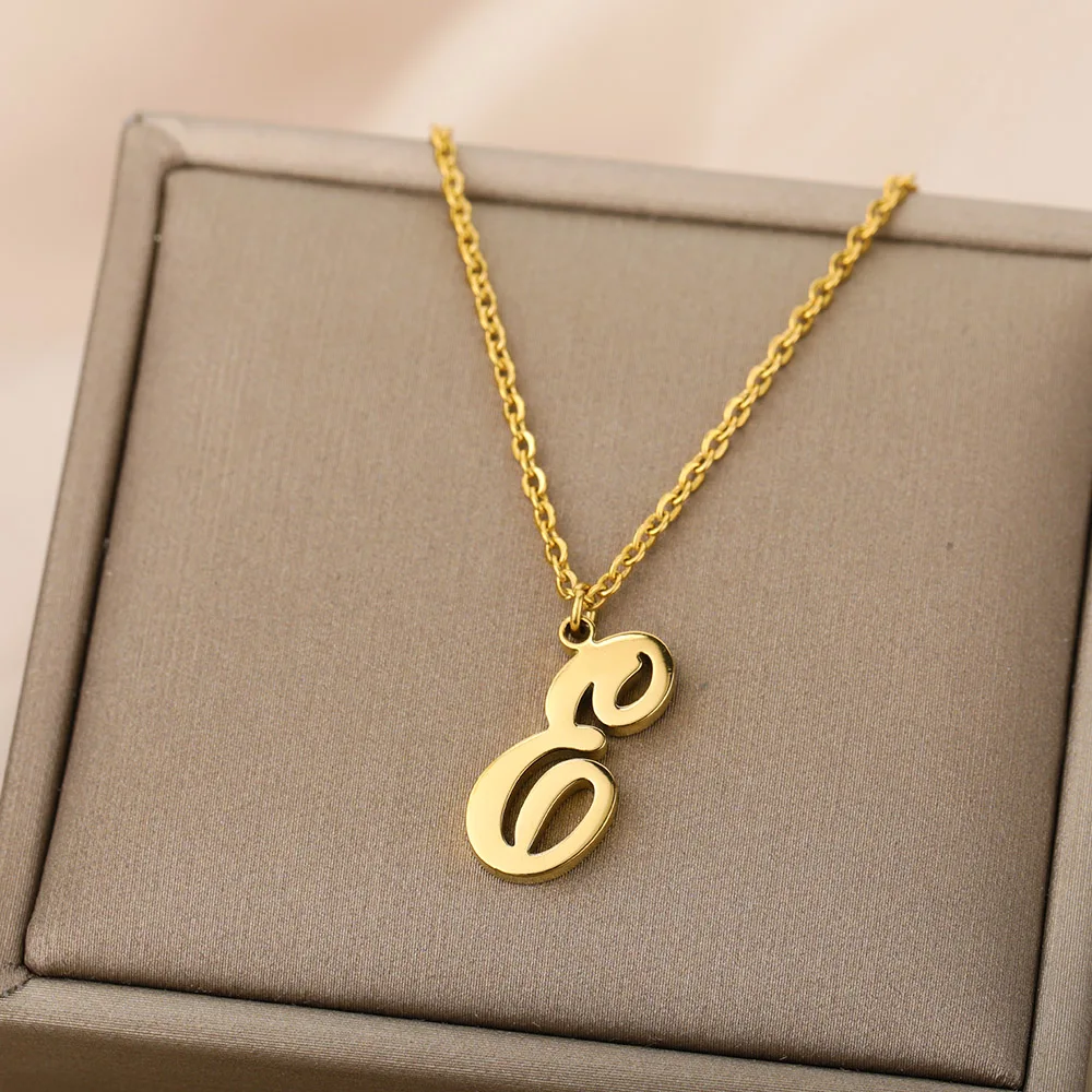 Dainty Initial Letter Necklaces For Women Gold Color Minimalist Stainless Steel Initial Necklace Femme Wedding Jewelry Gift