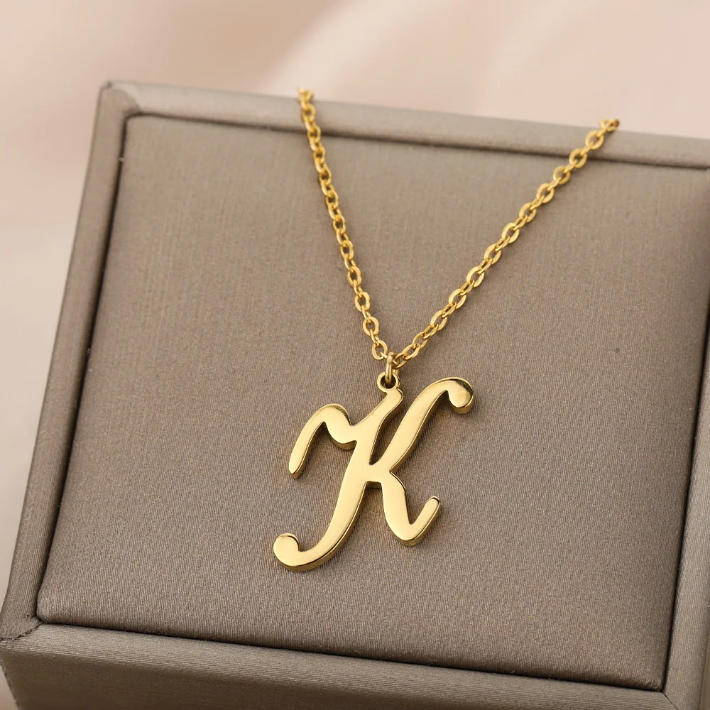 Dainty Initial Letter Necklaces For Women Gold Color Minimalist Stainless Steel Initial Necklace Femme Wedding Jewelry Gift
