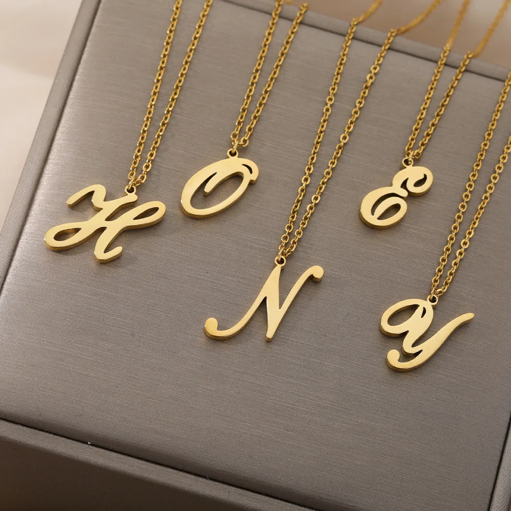 Dainty Initial Letter Necklaces For Women Gold Color Minimalist Stainless Steel Initial Necklace Femme Wedding Jewelry Gift