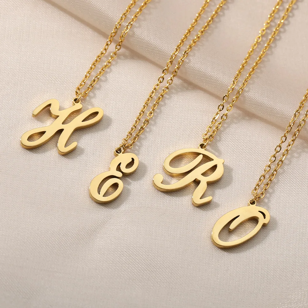 Dainty Initial Letter Necklaces For Women Gold Color Minimalist Stainless Steel Initial Necklace Femme Wedding Jewelry Gift