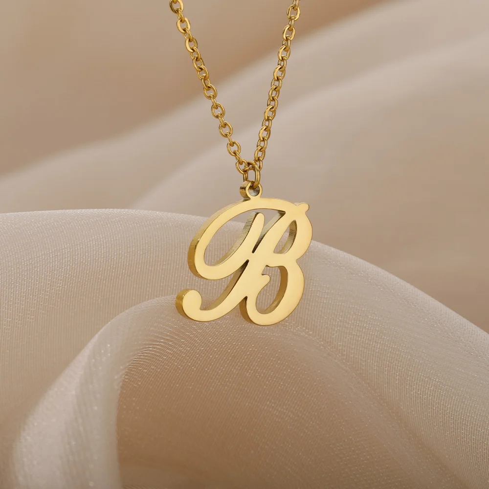 Dainty Initial Letter Necklaces For Women Gold Color Minimalist Stainless Steel Initial Necklace Femme Wedding Jewelry Gift