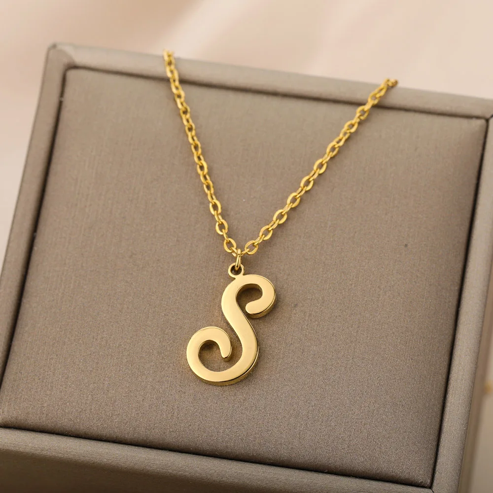Dainty Initial Letter Necklaces For Women Gold Color Minimalist Stainless Steel Initial Necklace Femme Wedding Jewelry Gift