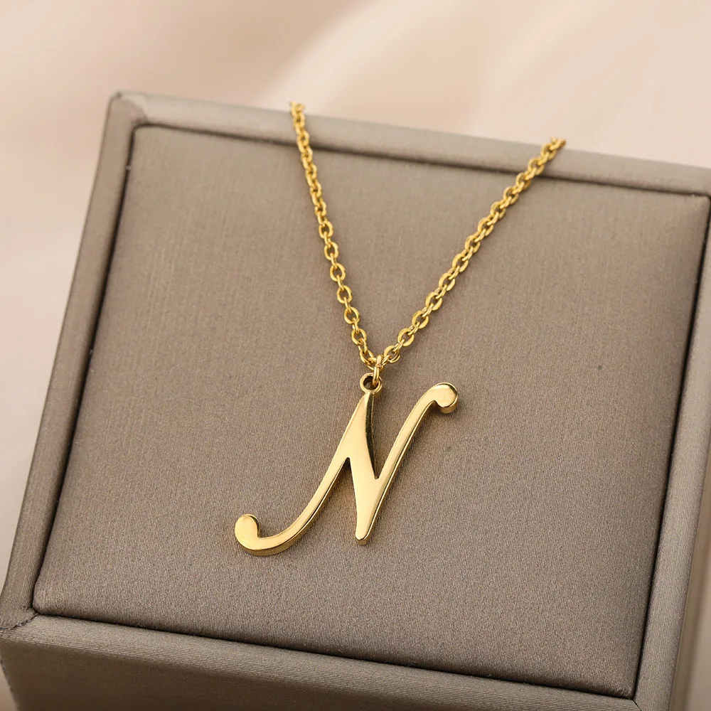 Dainty Initial Letter Necklaces For Women Gold Color Minimalist Stainless Steel Initial Necklace Femme Wedding Jewelry Gift