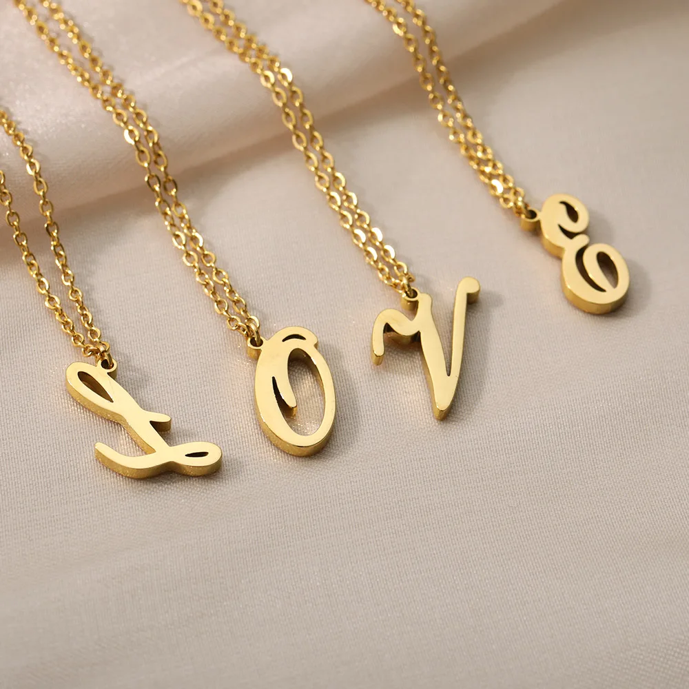 Dainty Initial Letter Necklaces For Women Gold Color Minimalist Stainless Steel Initial Necklace Femme Wedding Jewelry Gift