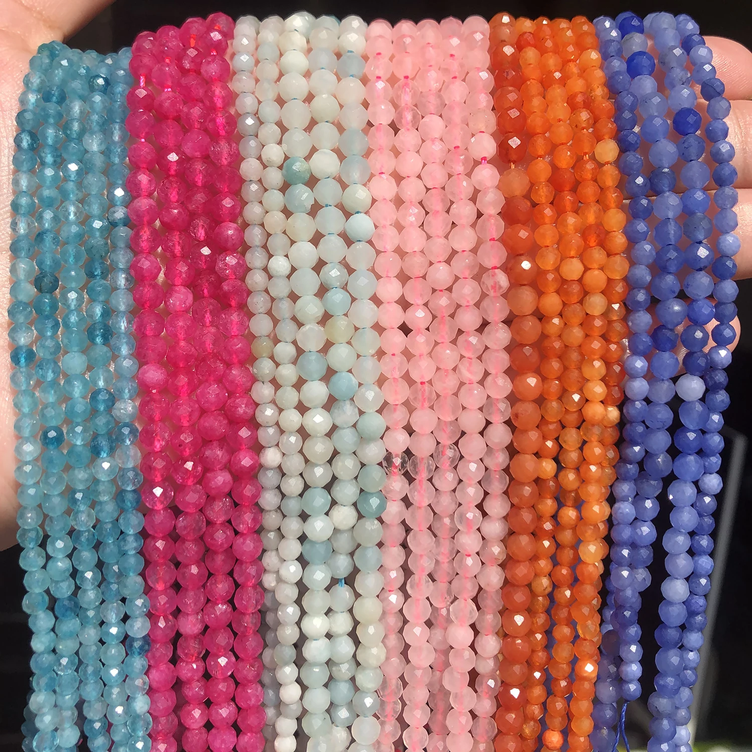 Natural Blue Sapphire Round Faceted Loose Spacer Tiny Beads DIY Bracelet Earring Charms for Jewelry Making 15inch  2/3/4mm
