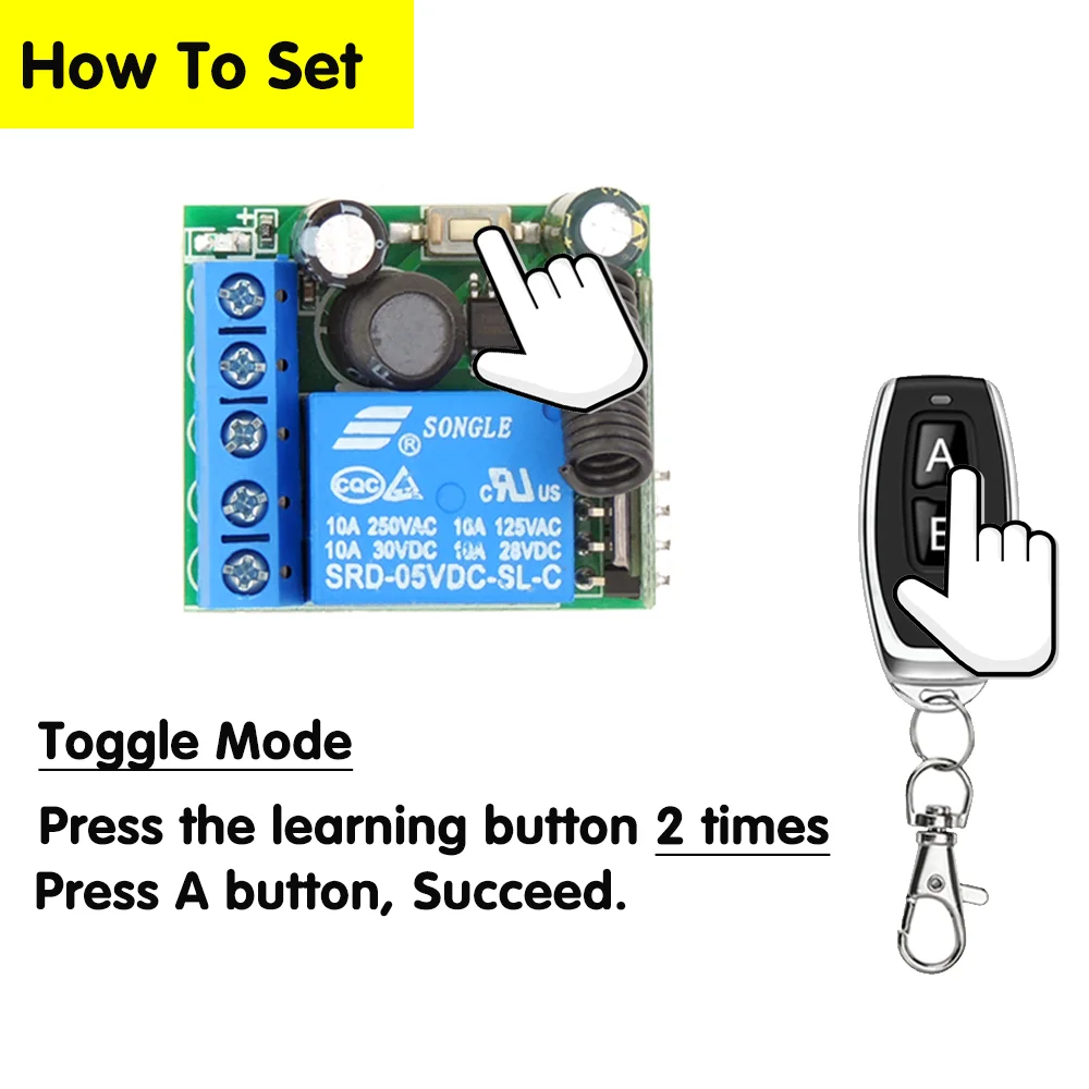 433Mhz RF Remote Control Wireless Switch DC 5V 12V 24V 1CH RF Relay Receiver and 2CH Transmitter For Door Electromagnetic Lock