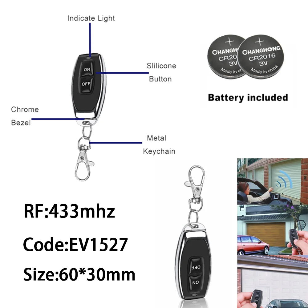 433Mhz RF Remote Control Wireless Switch DC 5V 12V 24V 1CH RF Relay Receiver and 2CH Transmitter For Door Electromagnetic Lock