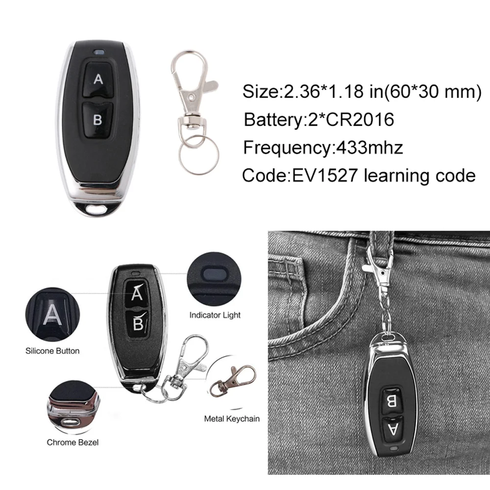 433Mhz RF Remote Control Wireless Switch DC 5V 12V 24V 1CH RF Relay Receiver and 2CH Transmitter For Door Electromagnetic Lock
