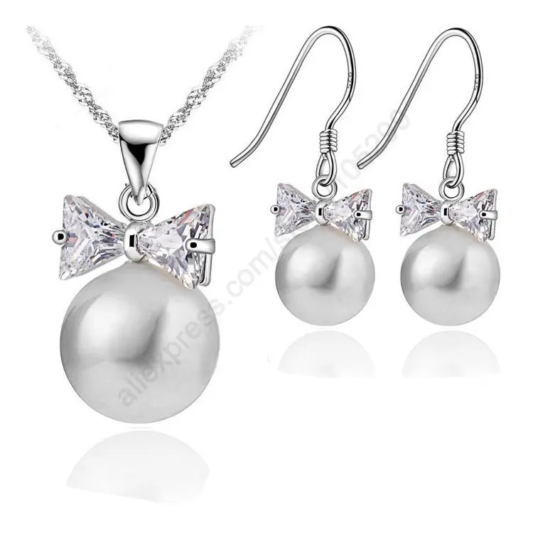 Genuine 925 Sterling Silver Bridal Jewelry Sets Pearl Fashion Jewelry Women Girls Engagement Anniversary Fine Gift Wholesale