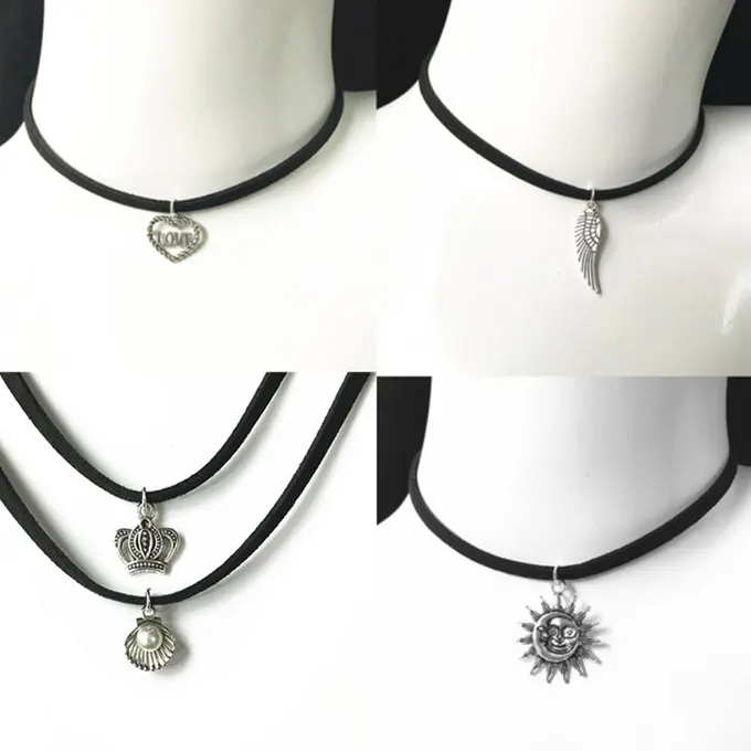 90's Inspired Gothic Lolita Punk Choker Necklace Black Velvet Suede Steampunk Torques Jewelry Statement Colar Christmas Gift