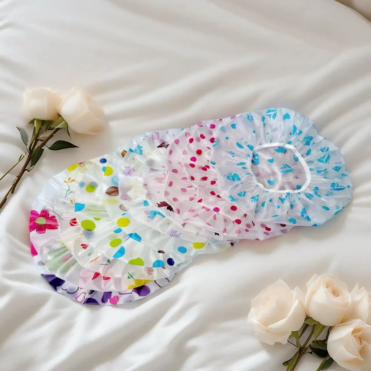 5pcs Waterproof Shower Cap WOMEN'S Household Bathing Anti-oil Smoke Hair Care Shower Cap Dry Hair Cap