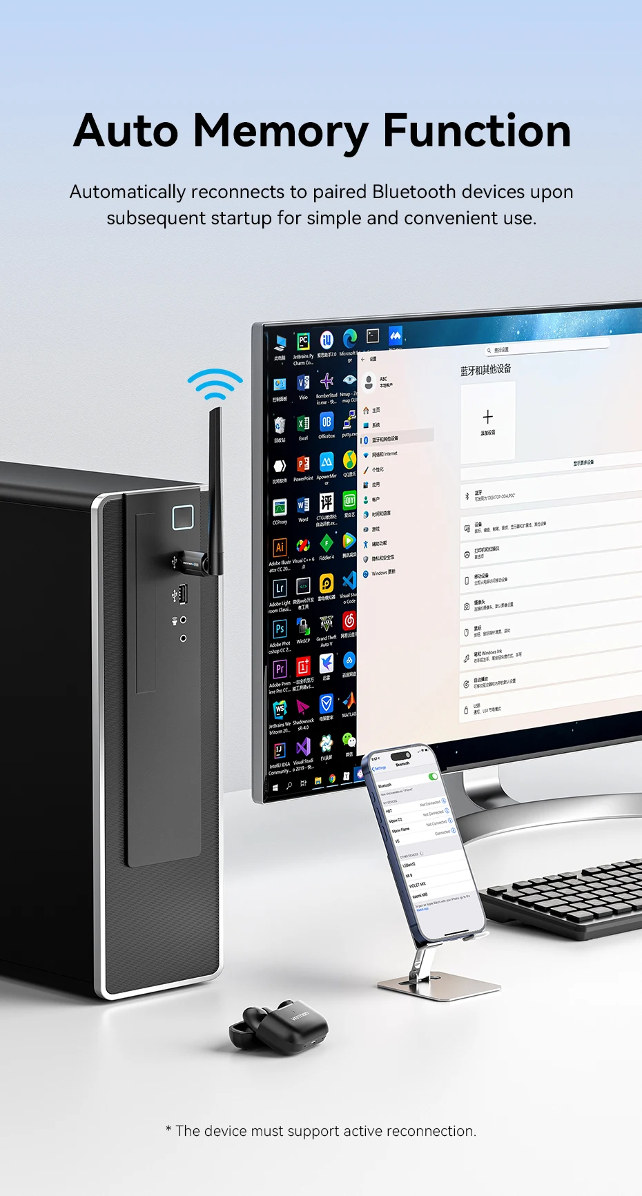 Vention USB Bluetooth 6.0 Adapter Wireless USB Dongle Receiver Bluetooth 5.4 For Mouse Keyboard Music Audio Transmitter PC Lapto