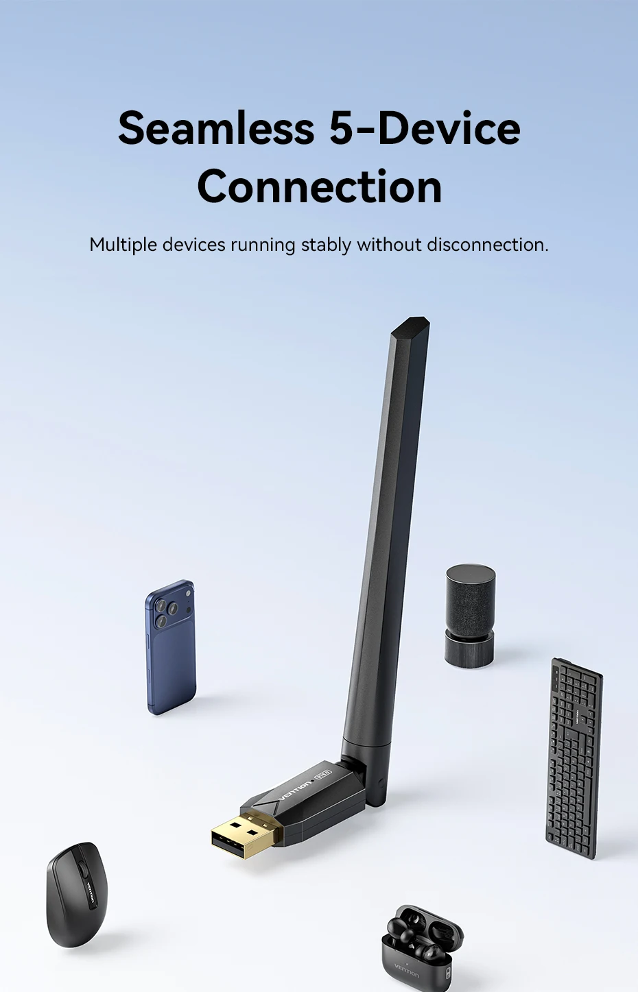 Vention USB Bluetooth 6.0 Adapter Wireless USB Dongle Receiver Bluetooth 5.4 For Mouse Keyboard Music Audio Transmitter PC Lapto
