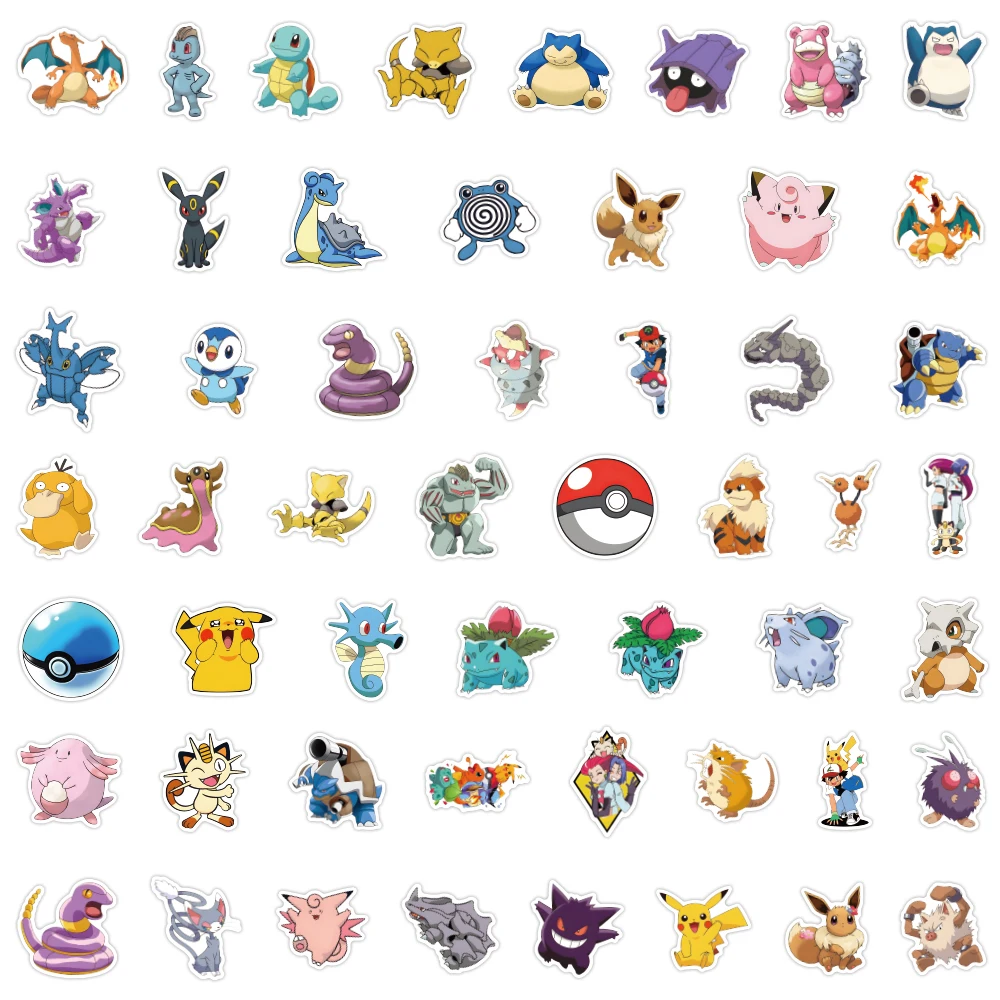 50/100/200pcs Pokemon Anime Stickers Pikachu Kawaii Sticker Laptop Suitcase Skateboard Guitar Phone Cartoon Kid Gift Toys