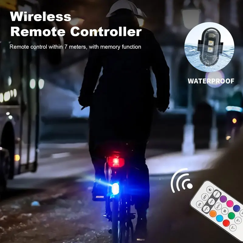 RGB Led Aircraft Strobe Light Remote Wireless Motorcycle Flash Light Warning Lights for Aircraft Airplane Helicopter Bike Car