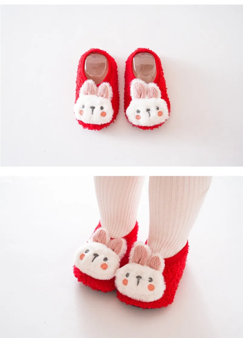 Cartoon Rabbit Baby Floor Socks Kids Plush Slippers Toddler Warm Shoes Children Soft Non-slip Prewalkers Indoor Home Slippers
