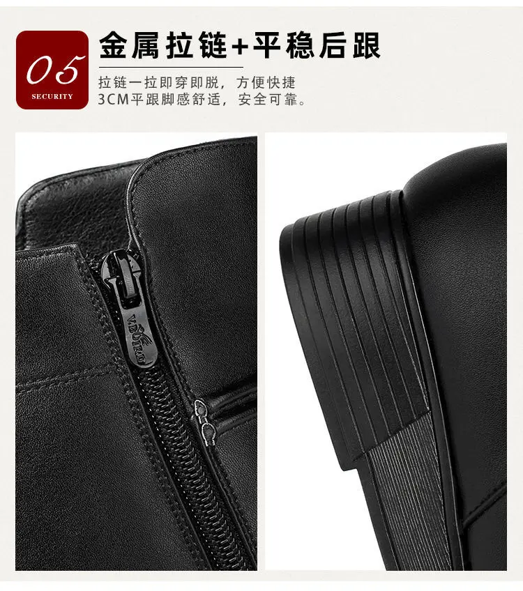 Leather Women Boots 2024 Winter Thick Wool Lined Genuine Leather Women Snow Boots Large Size Women Winter Shoes