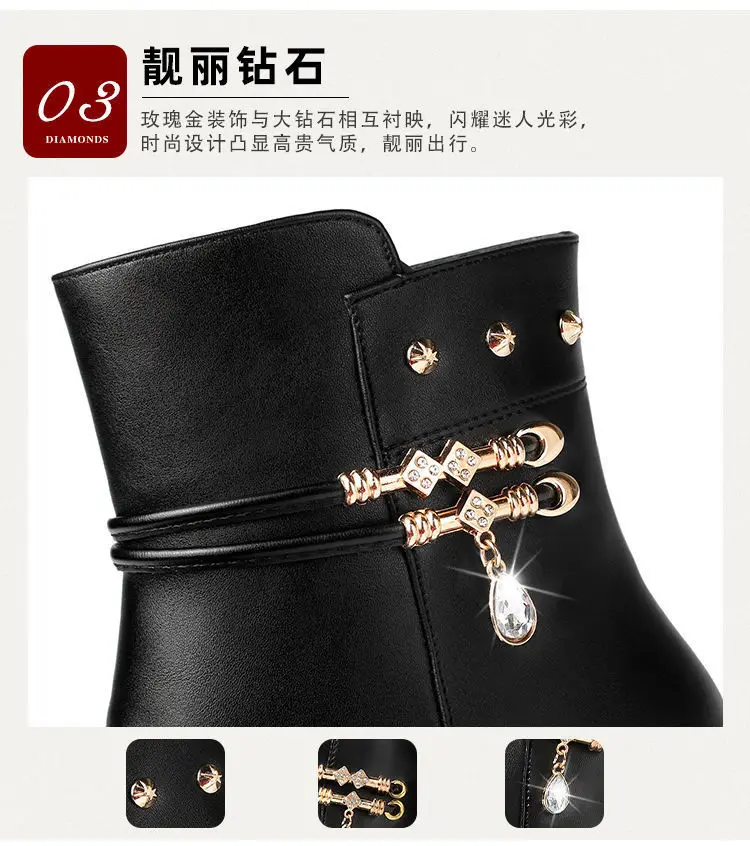 Leather Women Boots 2024 Winter Thick Wool Lined Genuine Leather Women Snow Boots Large Size Women Winter Shoes