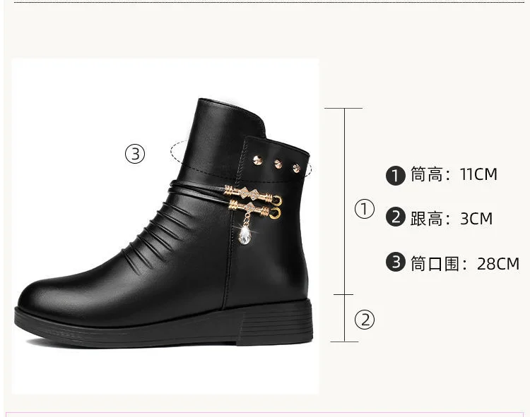 Leather Women Boots 2024 Winter Thick Wool Lined Genuine Leather Women Snow Boots Large Size Women Winter Shoes