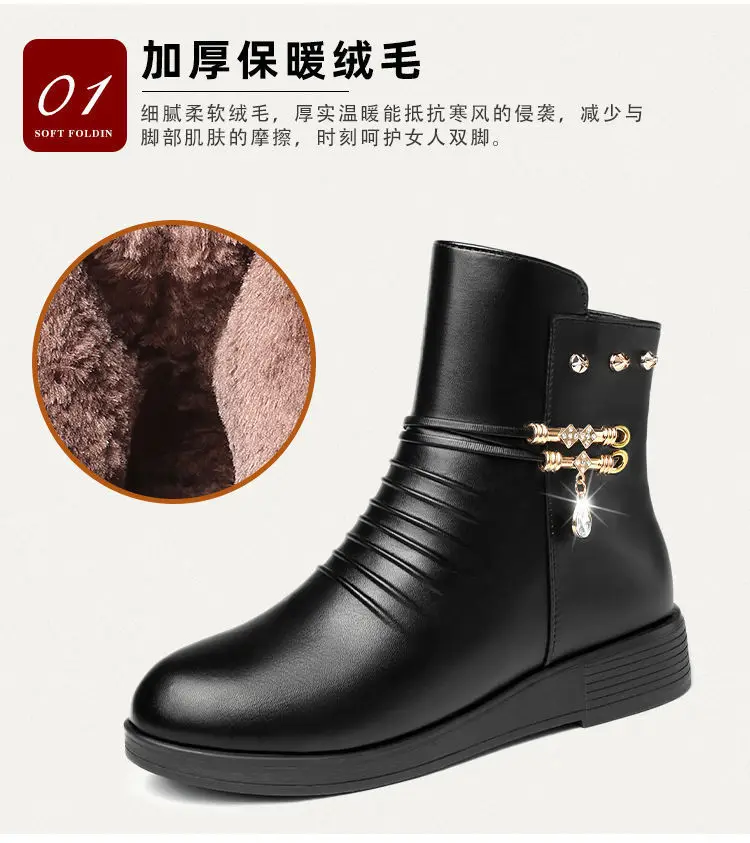 Leather Women Boots 2024 Winter Thick Wool Lined Genuine Leather Women Snow Boots Large Size Women Winter Shoes