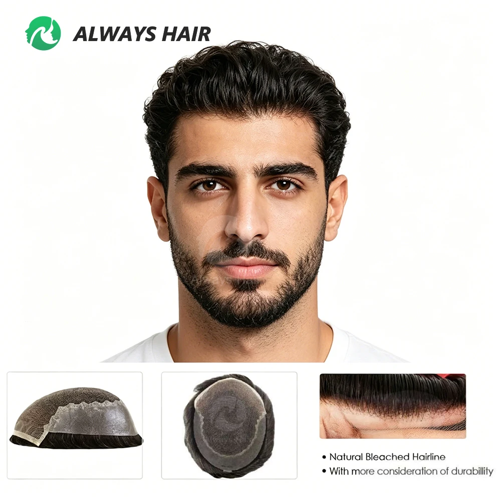 Alwayshair-DUAR Q6 Hair System Invisible Hairline Men Toupee Lace & PU Natural Indian Hair Prosthesis 130 Hair Patch for Man Wig