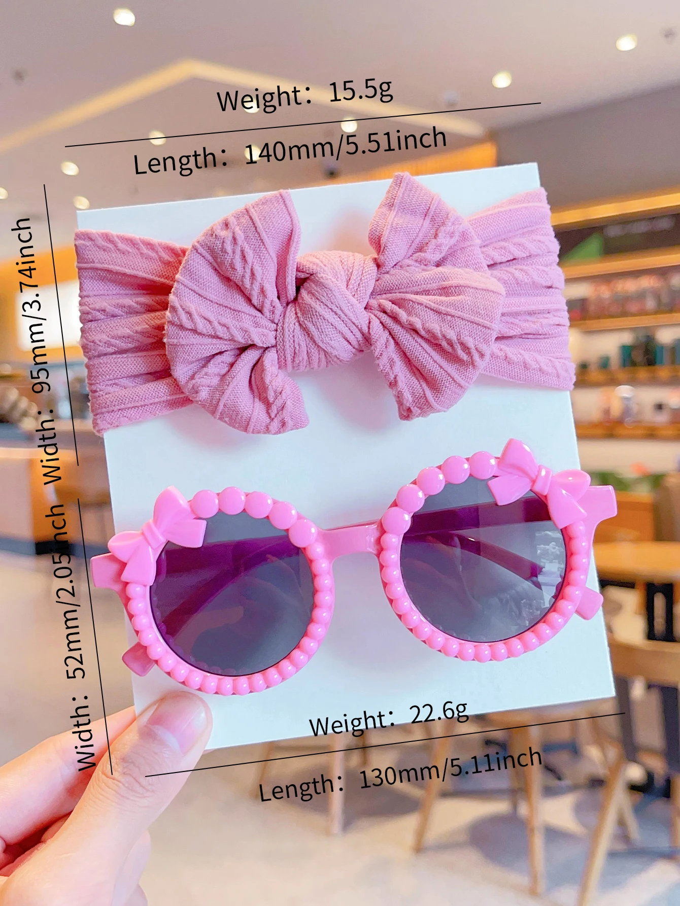 2 Pcs/Set New Children Fashion Round Bowknot Colors Sunglasses UV400 Cute Soft Bowknot Wide Hairbands Set Kids Hair Accessories