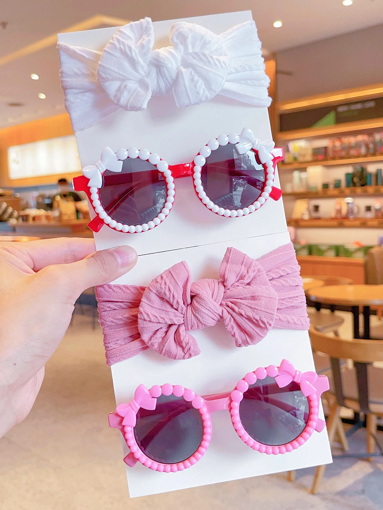 2 Pcs/Set New Children Fashion Round Bowknot Colors Sunglasses UV400 Cute Soft Bowknot Wide Hairbands Set Kids Hair Accessories