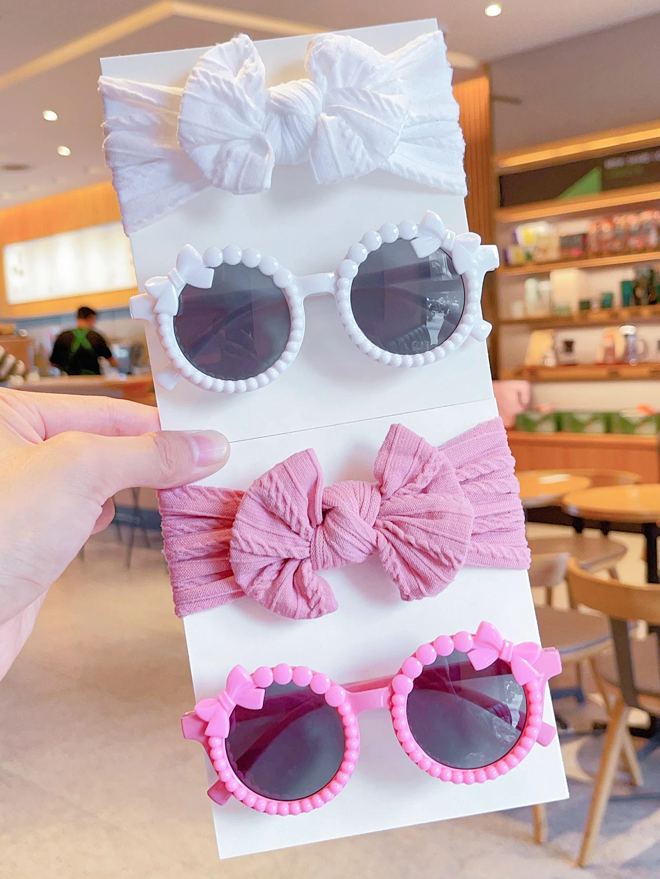 2 Pcs/Set New Children Fashion Round Bowknot Colors Sunglasses UV400 Cute Soft Bowknot Wide Hairbands Set Kids Hair Accessories
