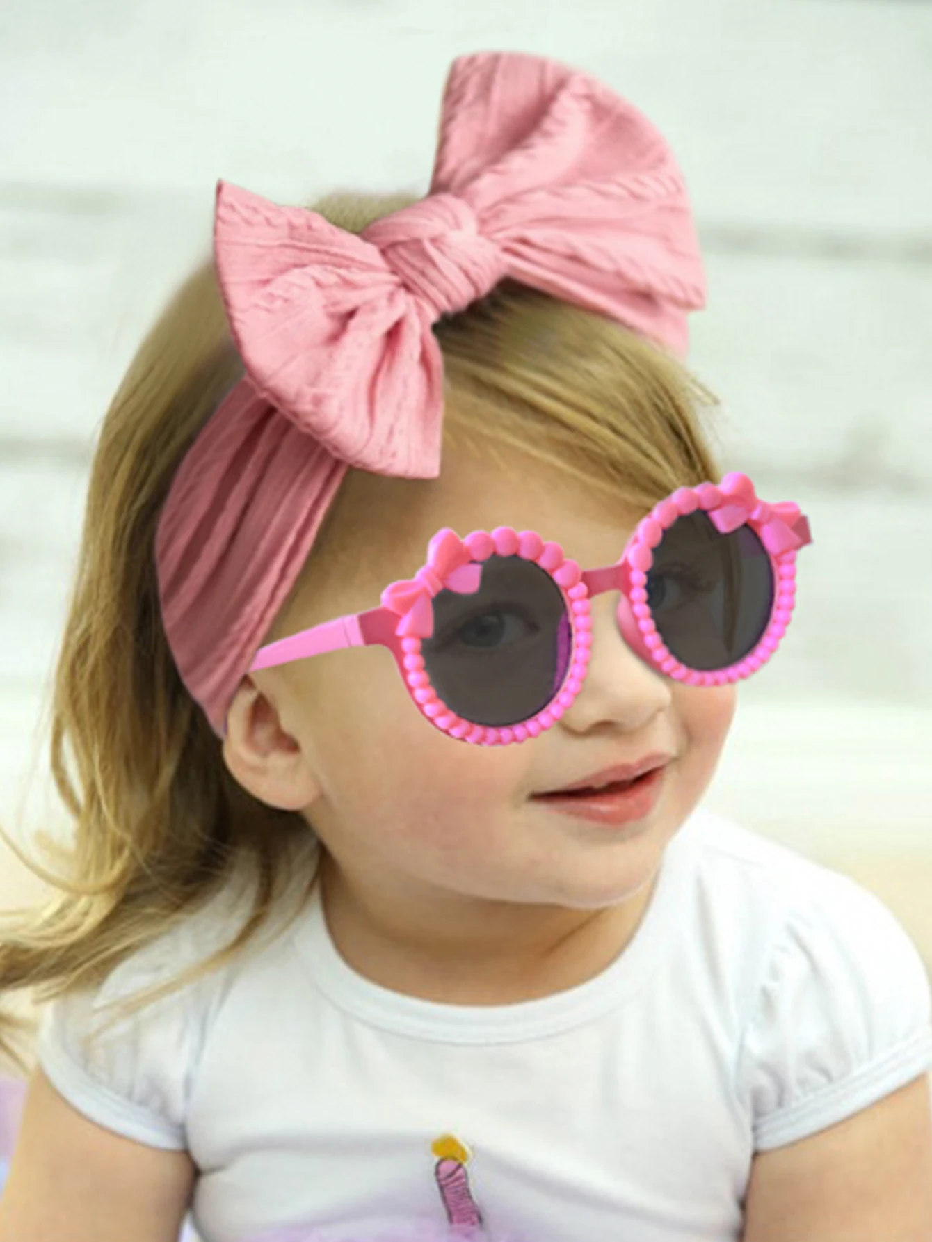2 Pcs/Set New Children Fashion Round Bowknot Colors Sunglasses UV400 Cute Soft Bowknot Wide Hairbands Set Kids Hair Accessories