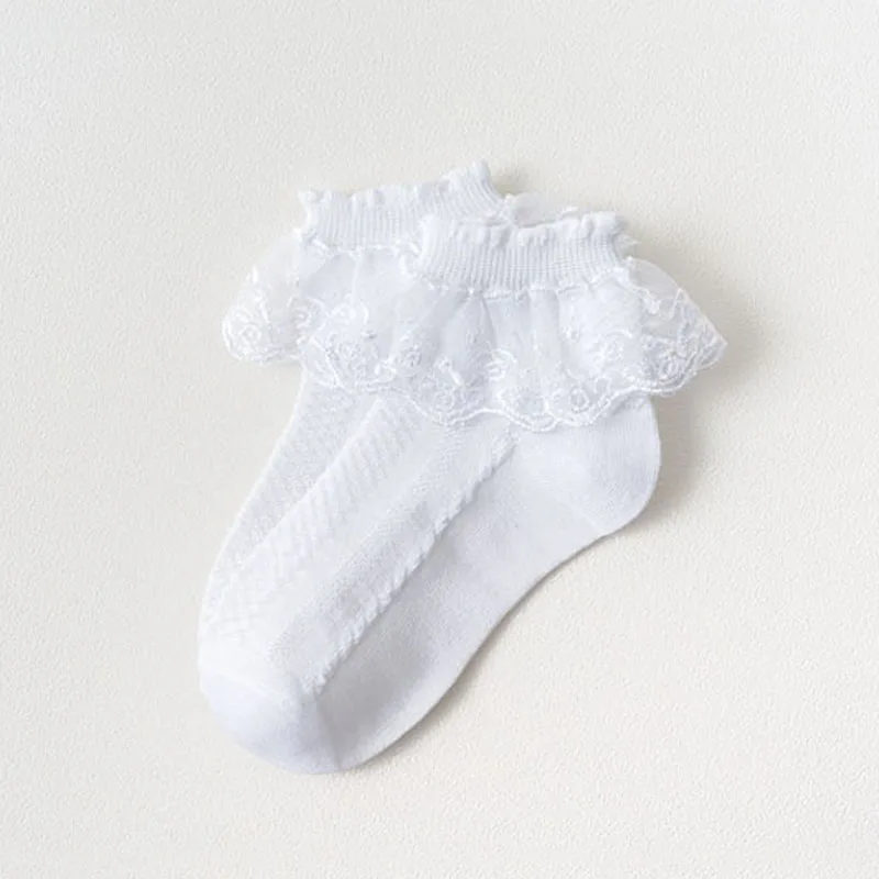 4 Pairs Girls Lace Ruffle Socks Adorable Princess-Style Kids Dance-Ready Socks with Frilly Trim