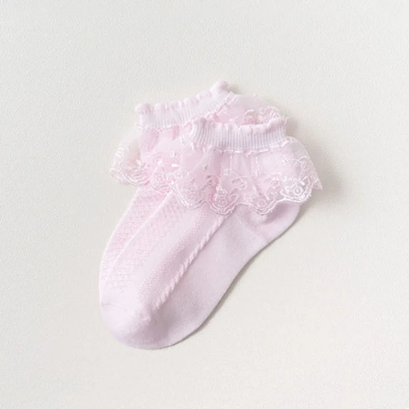 4 Pairs Girls Lace Ruffle Socks Adorable Princess-Style Kids Dance-Ready Socks with Frilly Trim