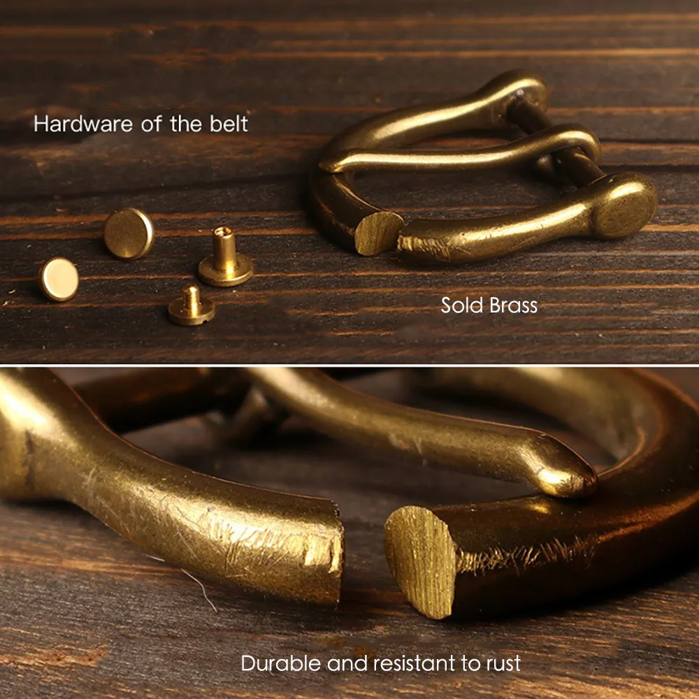 Retro Brass Buckle Handmade Distressed Men's Belt Modern and Versatile Cowhide Amekaji Style Belt