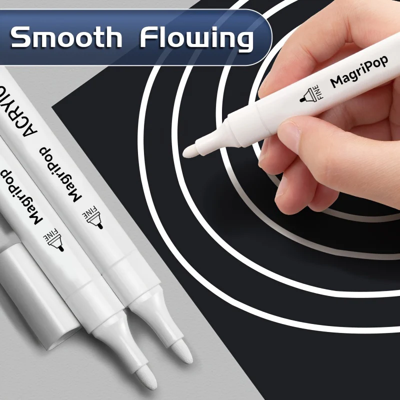 5pcs White Acrylic Marker,Permanent Pen Art Supplies for Black Paper,Tire,Plastic,Stone,Metal,Painting for Artists,Beginners