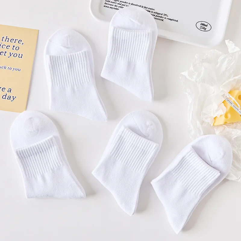 5 Pairs Kids Socks Breathable Comfortable For Boys Girls White Black Sport Socks