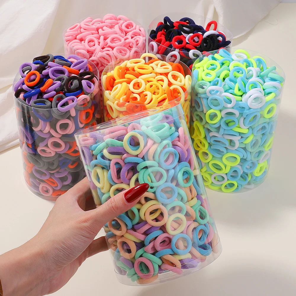 100pcs/set Basic Nylon Ealstic Hair Ties for Girls Ponytail Hold Scrunchie Rubber Band Kid Fashion Colorful Hair Accessories