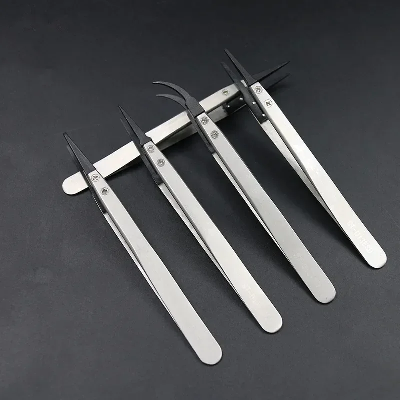 1-5PC Watch Hands Installation Work Tweezers Straight Elbow Handle Stainless Antistatic Plastic Tweezers ESD-259 ESD-259A ESD-7A