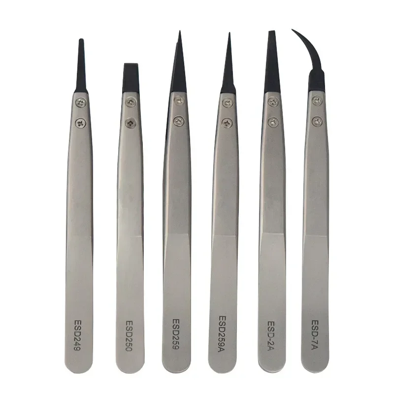 1-5PC Watch Hands Installation Work Tweezers Straight Elbow Handle Stainless Antistatic Plastic Tweezers ESD-259 ESD-259A ESD-7A