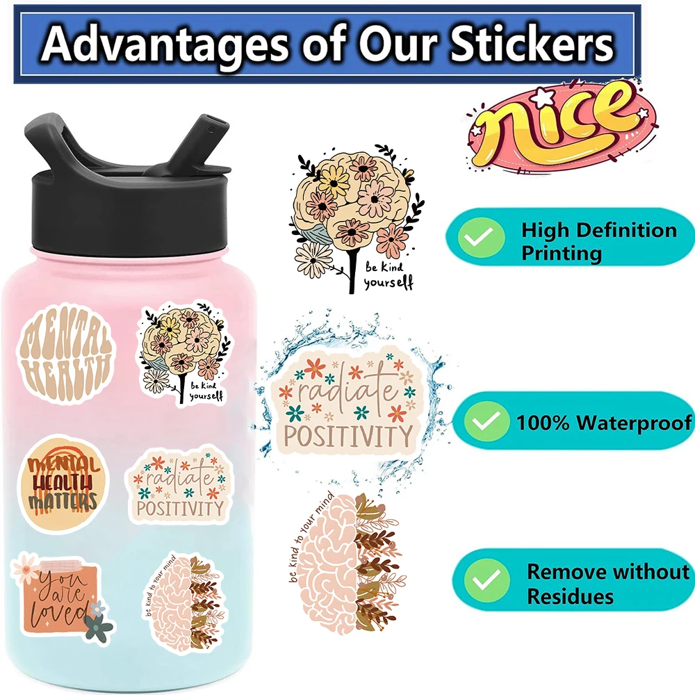 50pcs Bohemian Style Mental Health Graffiti Stickers For Laptop Phone Water Bottle Notebook Scrapbook Fridge Sticker Decal