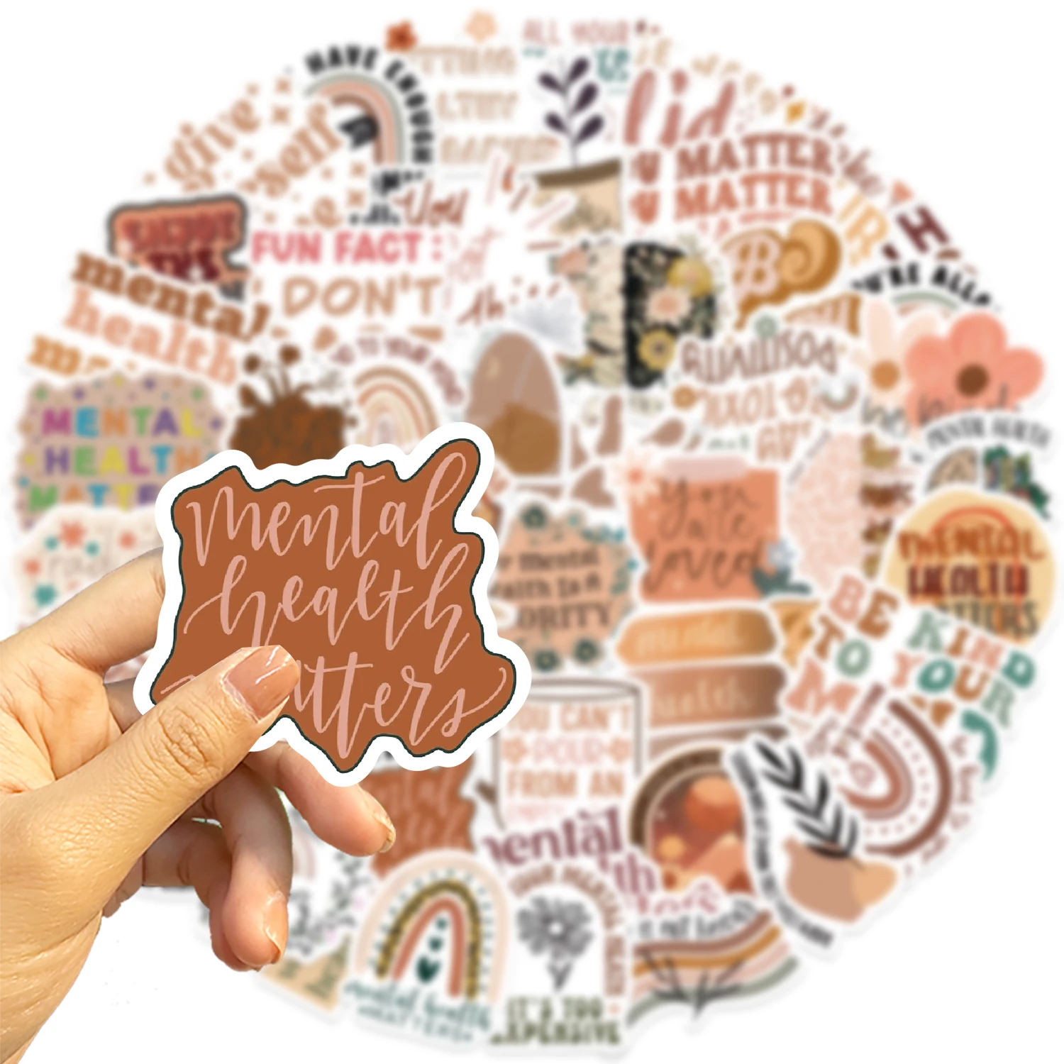 50pcs Bohemian Style Mental Health Graffiti Stickers For Laptop Phone Water Bottle Notebook Scrapbook Fridge Sticker Decal