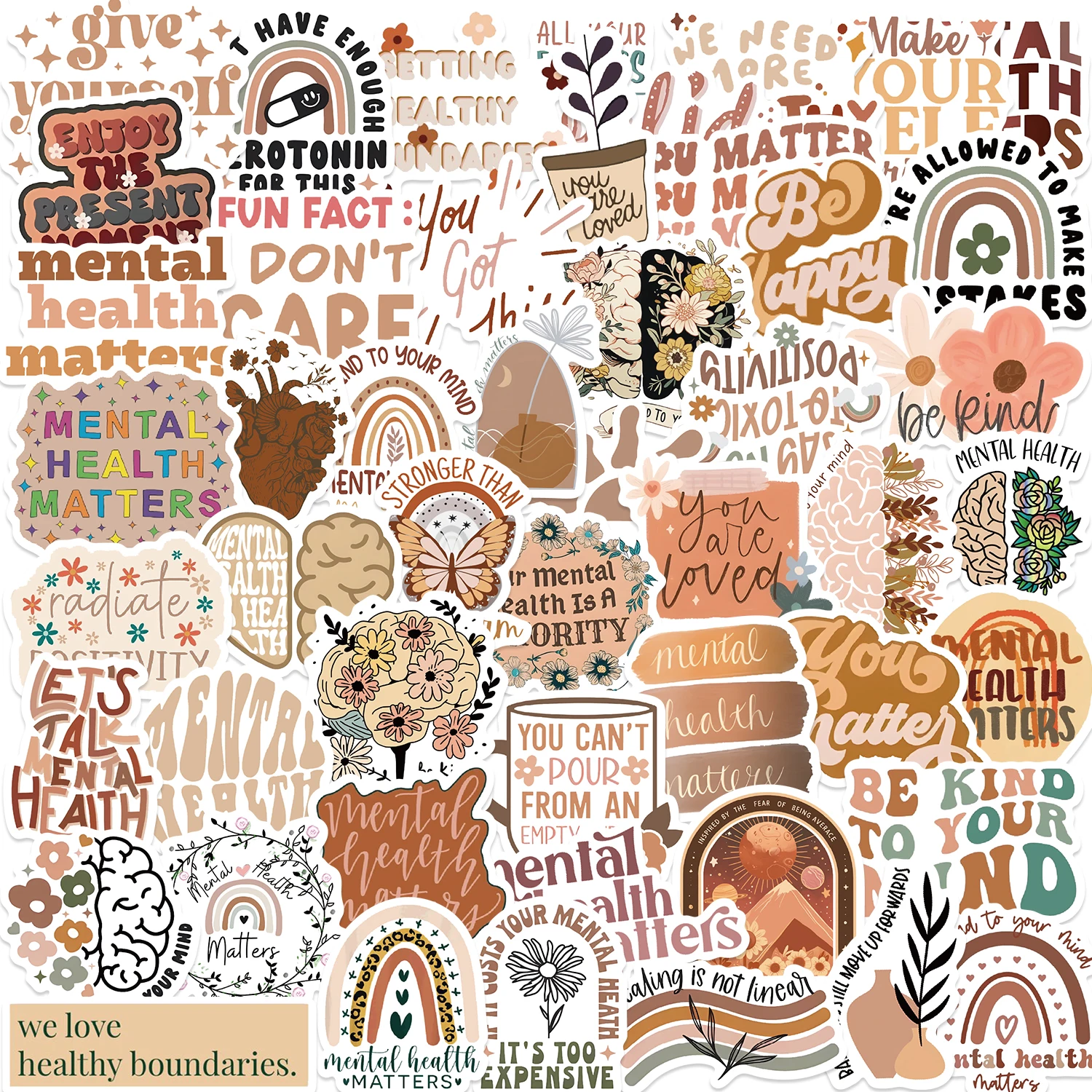 50pcs Bohemian Style Mental Health Graffiti Stickers For Laptop Phone Water Bottle Notebook Scrapbook Fridge Sticker Decal