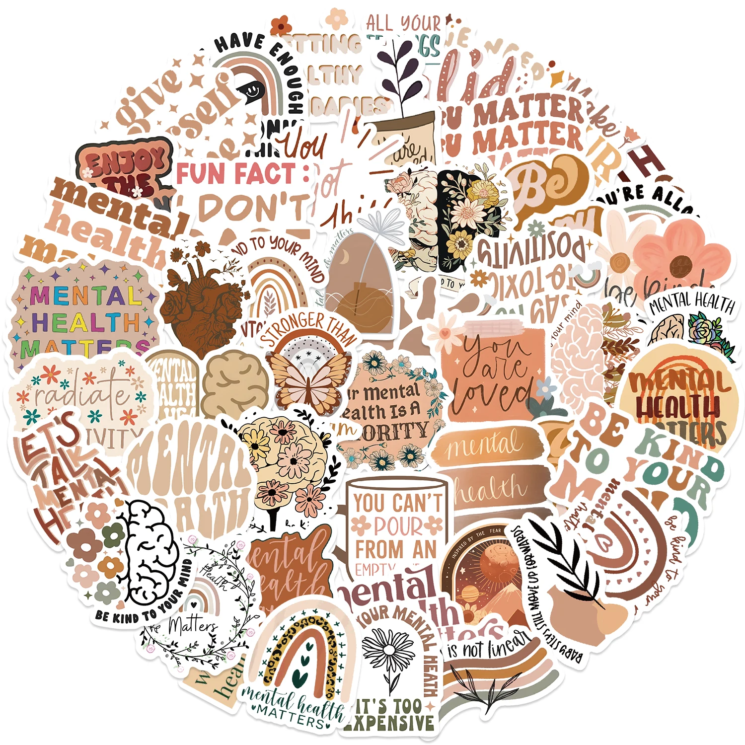 50pcs Bohemian Style Mental Health Graffiti Stickers For Laptop Phone Water Bottle Notebook Scrapbook Fridge Sticker Decal