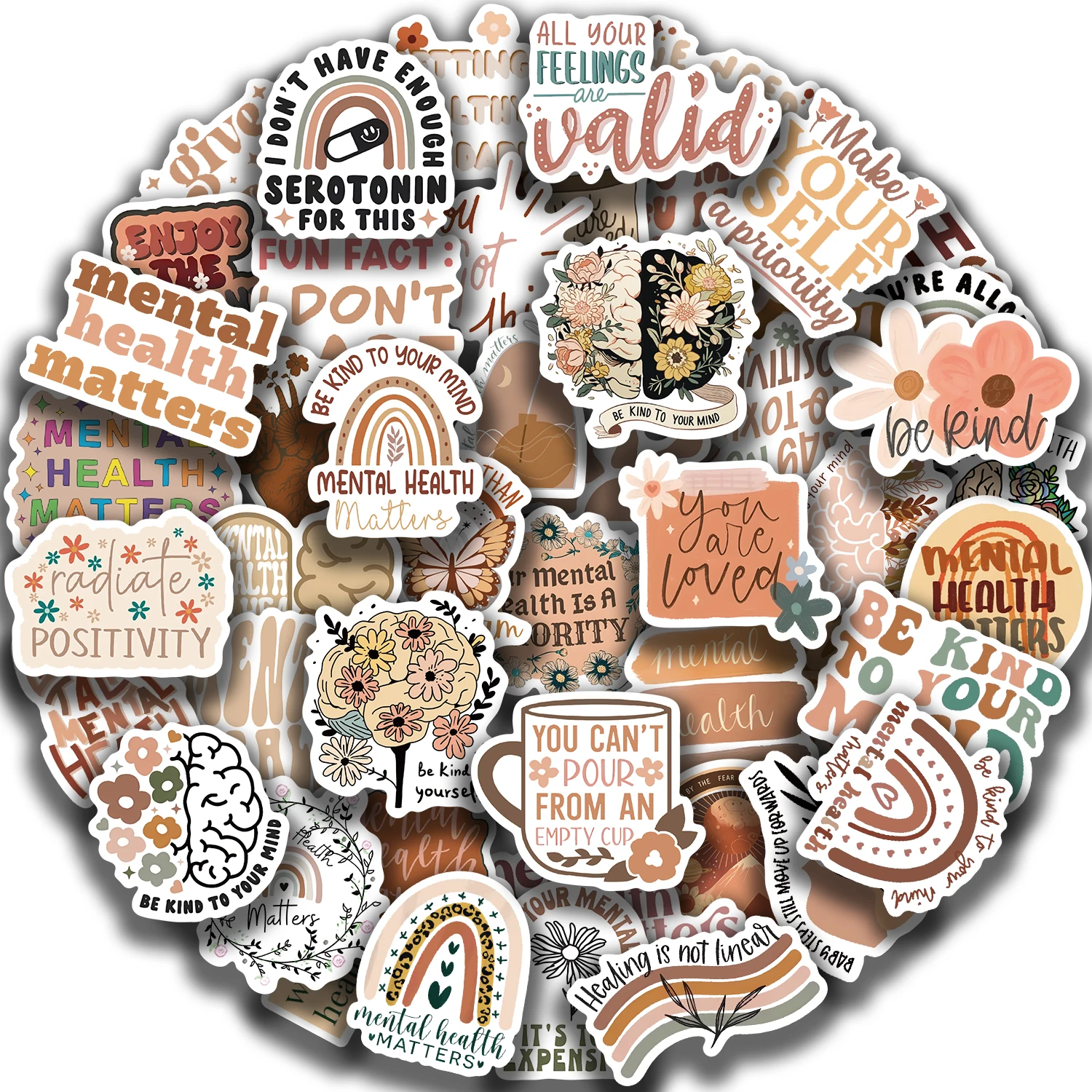 50pcs Bohemian Style Mental Health Graffiti Stickers For Laptop Phone Water Bottle Notebook Scrapbook Fridge Sticker Decal