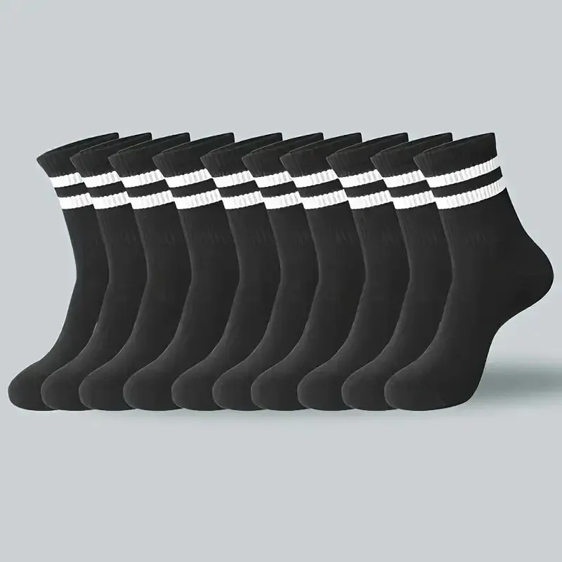 2/6/10/20 Pairs Neutral Striped Round Neck Socks Spring Autumn Sweat Absorbing Breathable Couple Sports All-season Leisure Sock